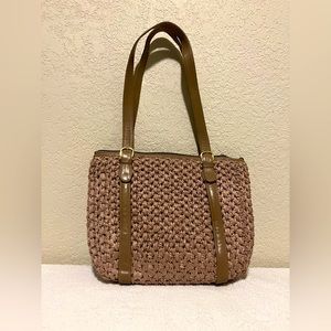 Morris Moscowitz MM Vintage Crocheted Shoulder Purse. Blush Pink/Tan. USA